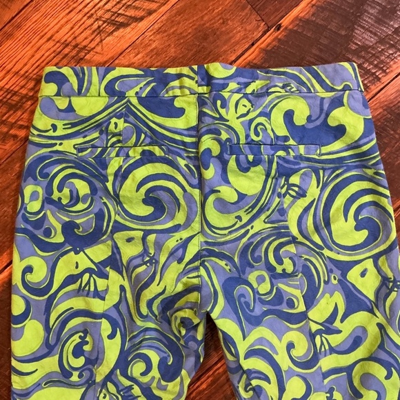 Lilly Pulitzer Blue Green Swirl Print Skinny Pants Size Small Cotton Blend - Picture 3 of 7